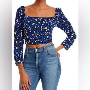 Rahi Blue Leopard Print Women's Crop Top Sz Medium